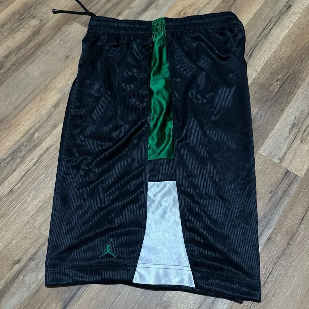 2009 Air Jordan Green Black Mesh Silky Dazzle Baggy Vintage Shiny Y2K Shorts